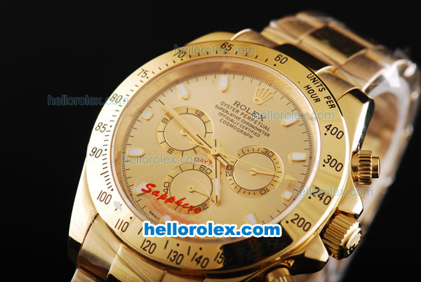 Rolex Daytona II Automatic Movement Full Gold with Stick Markers and Gold Dial - Click Image to Close